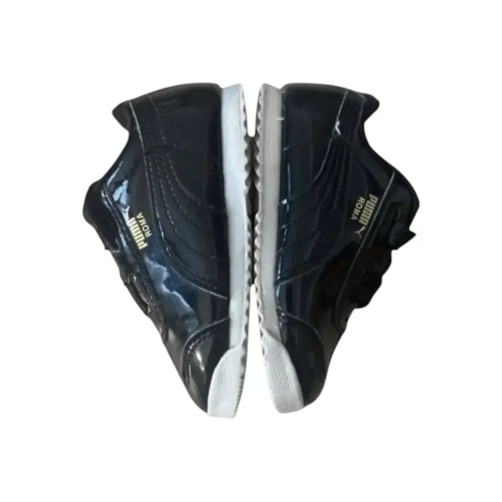 Puma Roma Toddler Shoes Size 8C Black Patent Leather Low Top Ribbon Girls